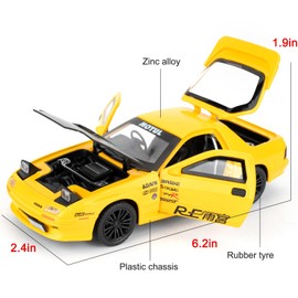 imtfzct 1/32 Mazda RX7 Model Car, Die-Cast Aluminium Toy Car, Collectable Toy Car with Sound and Light Function and Pull-Back Function, Gift for Children (Yellow)