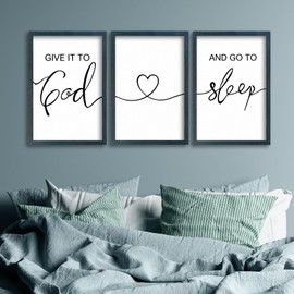 SRSZHIYUE Give It To God And Go to Sleep Set of 3 Wall Decor 16"x11" for Master Bedroom Above Bed Sign Guest Room Decoration (Black)