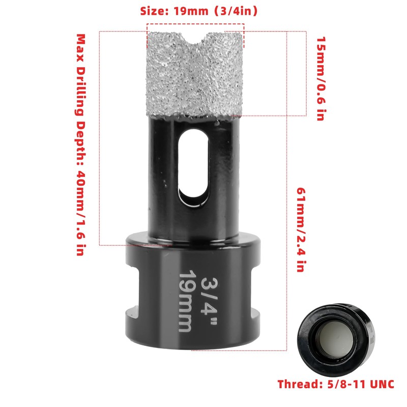 ZKH Diamond Core Drill Bits 3/4 Inch, Vacuum Brazed Hole