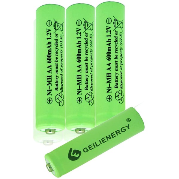 GEILIENERGY NiMH AA 600mAh 1.2V Rechargeable Batteries for Solar Lights, Garden Lights, Remotes, Mice(Pack of 4)
