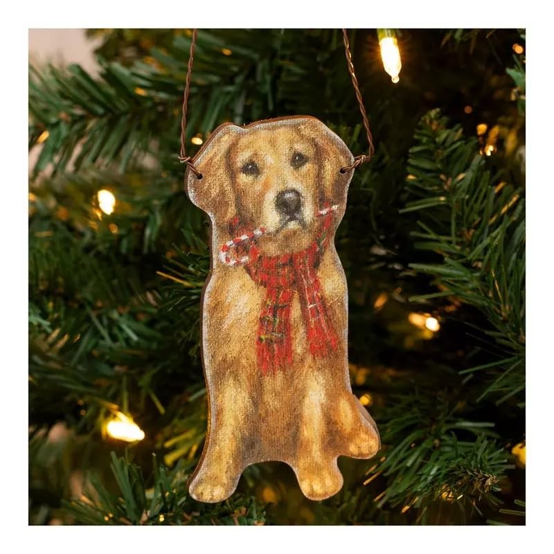 Golden Retriever with Christmas Scarf Ornament