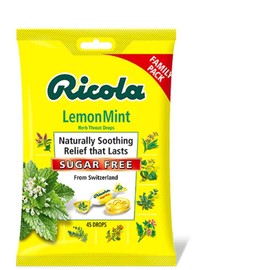 Ricola Sugar Free Lemon Mint Bag | Cough Suppressant Throat Drops | Naturally Soothing Long-Lasting Relief - 45 Count (Pack of 1)