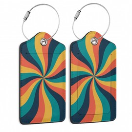 2 Pcs 70s Retro Wavy Luggage Tags,Cruise Vintage Twisted Ray Luggage Tag with Privacy Flap,Name Id Label and Steel Loop for Women Men Travel Bag Suitcase