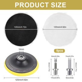 NLONLL 125mm Wool Polishing Buffing Pads Set Car Polishing Pads for Drill Buffer Attachment Waxing Discs Wheel Pads with Backing Pad, M14 Drill Adapter and Hex Shank Bit Adapter (8 Pieces Set)
