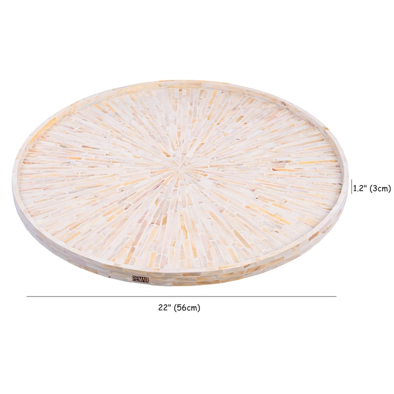 PEMAR 22" Round Mother of Pearl Extra Large Ottoman Tray