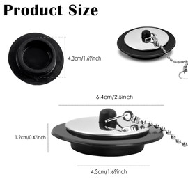 Universal Bath Plug, Sink Plug Replacement, kitchen Sink Plug Drain Stopper with Stainless Steel chain for Bathtub Bathroom Kitchen (Size 1.69in To 1.77in) (2)