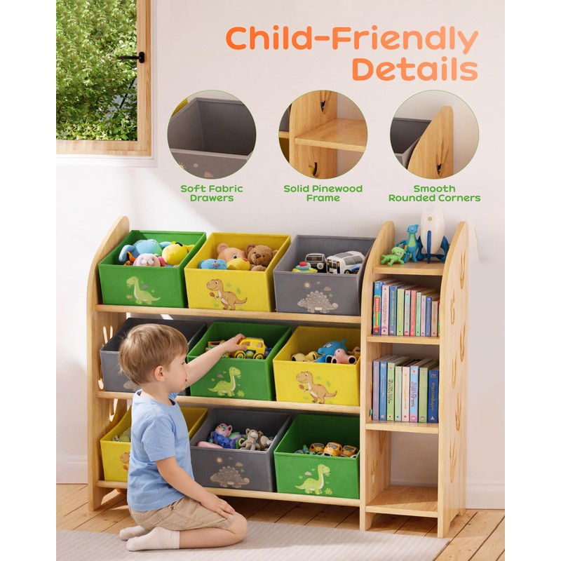 yoopin Toy Storage Organizer with 3 Shelves and 9 Bins,