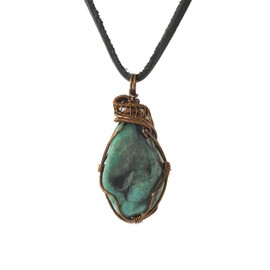 Valor 835 Raw Men’s Emerald Pendant in Antique Bronze with 24 inch Black Leather Necklace - May Birthstone