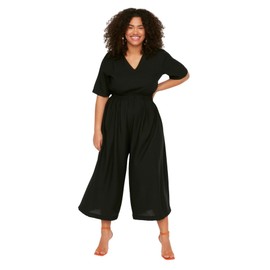 TRENDYOL Women's Plain Woven Plus Size Jumpsuit, black