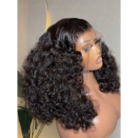 High Quality 15a Single Donor Human Hair Wigs Natural Black Cuticle Aligned Wigs Raw Burmese Curly Hair Wigs for Black Womenstyle: wig deep wave, color: HD 13*4 closure wig, Stretched Length: 4 Inches bundle