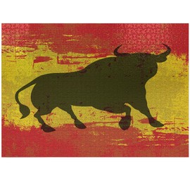 Ambesonne Spanish Jigsaw Puzzle, Bull Silhouette on Spanish Flag Grunge National Elements Paint Stains, Heirloom-Quality Fun Activity for Family Durable Cardboard, 1000 pcs, Vermilion Yellow Umber