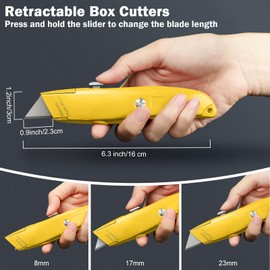 Lasnten 12 Pcs Box Cutter Bulk Retractable Utility Knife Heavy Duty Aluminum Alloy Knife Carpet Knife Package Opener Cutter Blade for Cardboard Plastics Cartons DIY Home Warehouse Office(Yellow)