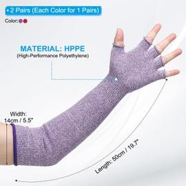 PATIKIL 20 Inch Cut Resistant Sleeves with Finger Grips, 2 Pair Forearm Protective Sleeves Level 5 Protection Arm Safety Protectors Sleeves for Thin Skin and Bruising, Purple/Red