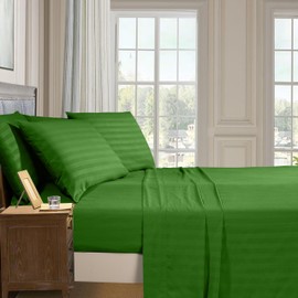 Elegant Comfort Luxury Soft Bed Sheets Dobby Stripe 1500 Premium Hotel Quality Microfiber Softness Wrinkle and Fade Resistant (4-Piece) Bedding Set, Twin, Stripe Royal Green