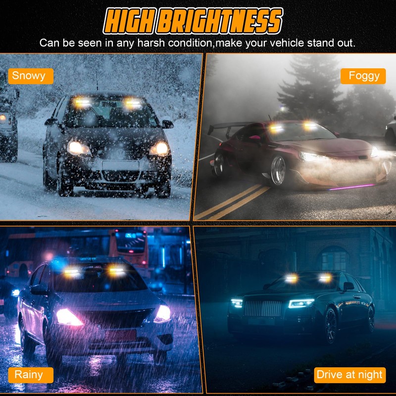 OPPBUY Strobe Light for Trucks,Amber White Emergency Dash Windshield with