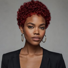 Sirukou Hair Short Curly Afro Wigs Kinky Curly Hair Synthetic Wigs For Black Women Natural Short Hair Wig Short Kinky Curly Afro Wigs For Women Heat Resistant Wigs (D-1116B)