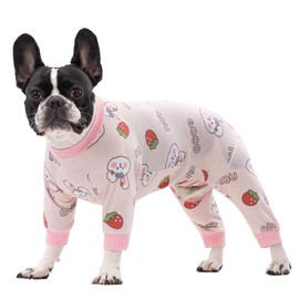 Dog Recovery Suit for Surgery Small Medium Dogs Onesie, Cute Soft Dog Pajamas Bodysuit Cone Alternative Prevent Licking Dog Recovery Suit Female Male (Small, Bunny Strawberry)