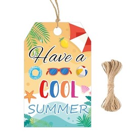 100 Pcs Happy Summer Gift Tags Have A Great Summer Holiday Name Tags with String Party Favors Tags for Pool Party Birthday