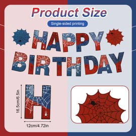 SAVITA Spider Theme Happy Birthday Banner, Cardboard Spider Birthday Banner Cool Cartoon Spiderweb Themed Party Decorations for Boys Kids Indoor Outdoor Celebrations Decor