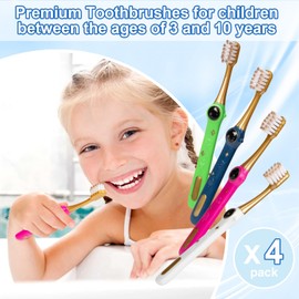 PRASBURR Toddler Toothbrush, Kids Toothbrush, Galactic Adventures Style, Toddler Age 2-4 and Up, Soft Bristles with Caps, Pack of 4