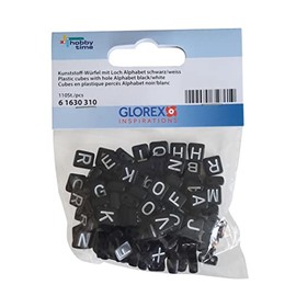 GLOREX 6 1630 310 - Plastic Dice, 110 Pieces, with Hole and Letters, Assorted Black and White, Ideal for Designing Jewellery, Bracelets, Necklaces, Accessories and Decoration