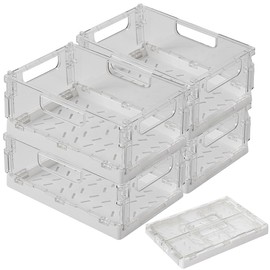 Rosenstein & Söhne Stacking Box: Set of 4 Foldable Fridge Organisers, Transparent, 22.5 x 15 x 9 cm (Foldable Fridge Organiser Box, Vegetable Compartment Organizer)