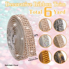 Self Adhesive Rhinestone Ribbon Crystal Strips with 2MM Diamond Assorted Colors Bling Rhinestones Tape Roll for DIY Bedazzling Craft, Car, Phone, Wedding, Jewelry, Decoretion 6 Rolls Each Roll 1 Yard