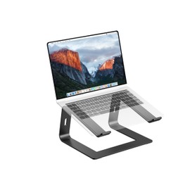 PureMounts Laptop Stand, Ultra-Slim, Ergonomic Aluminium Notebook Holder with Ventilation & Non-Slip Pads, Space-Saving Laptop Stand for Home Office, Black