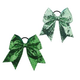 Girls Cheer Bow Ponytail Holder Big Hair Bow Tie with Glitter Sequins Bowknot JB80 (Green Set)