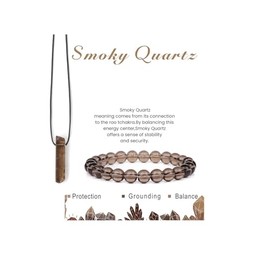 Pingyongchang Calming Yoga Bracelets Necklace Set, Relaxation Crystal Stone Mantra Bracelets for Women, Natural Crystal Stone Birthday Gifts, Black Leather Necklace for Men-Smoky Quartz