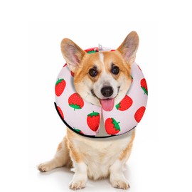 MIDOG Inflatable Dog Cone Alternative for After Surgery - Soft Protective Donut Collar Prevents Licking, Comfortable Recovery E-Collar Alternative for Small Medium Large Dogs (Strawberry,S)
