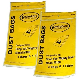 TVP Replacement for Shop Vac Mighty Mini M100 Vacuum Cleaner Bags Replacements 6 Bags + 2 Filters