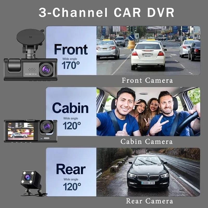 3 Channel Dash Cam for Car Camera Video Recorder Dashcam