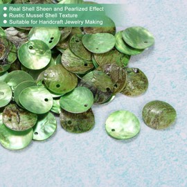 M METERXITY 150-Pack Flat Round Shell Coin Drop Charm Beads,15 mm Flat Shell Beads with Hole for DIY Earrings Necklaces Jewelry/Making Accessories [Green]