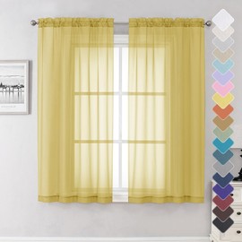 Sheer Curtains 63 Inches Length 2 Panels, Light Filtering Voile Curtain Drapes for Kitchen Bedroom Windows, Dual Rod Pocket Living Room Sheer Curtains, 40 W x 63 L Inches, Yellow