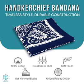 Endea Group All-Gender Bandana Multi-Purpose Headband, Handkerchief, Head Wrap, Scarf, Protective Coverage - 22x22 Inch (Navy Blue, 1-Pack)