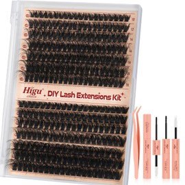 Cluster-Lashes Kit 60D+80D, Higu clace Eyelashes Individual Kit Mix 10-18mm Eyelash Cluster with Bond and Seal and Applicator, DIY Lash Extension at Home (60D+80D 10-18mm)
