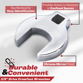 Crows Foot Wrench Set (SAE/Inch) Easily Access Hard-To-Reach Areas, Ideal for Tight Spaces, Great for Automotive Repair Work - Includes Sizes: From 3/8" to 1 Inch - 10-Piece Kit With Clip-on Organizer