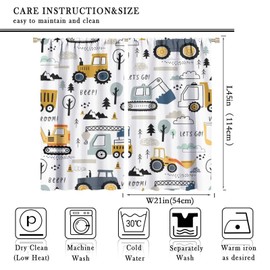 INSFBRB Construction Truck Rod Pocket Blackout Curtains for Living Room,Room Darkening Boys Kids Hand Painting Cartoon Excavator Window Treatment,2 Panels 45L x 21W