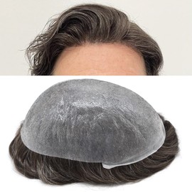 Toupee for Men Hair System Replacement Mens Toupee Hairpieces Transparent 0.04mm Thin Skin Mens Wig All V-Looped Poly PU Hair Piece Unit for Men 8"X10", #320 Dark Brown+20% Gray-80% Light Density