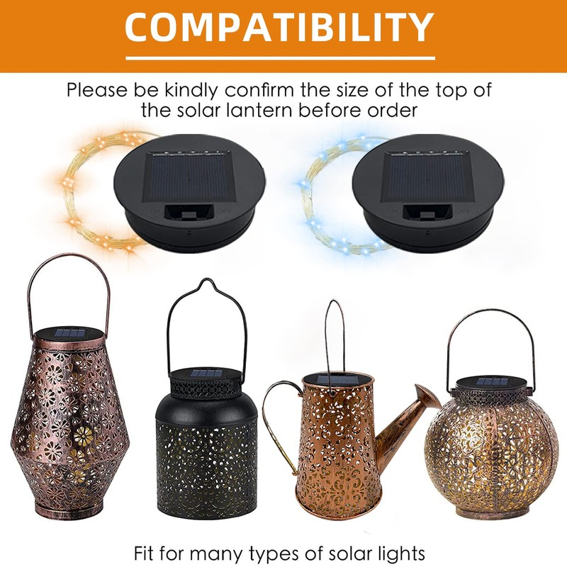 Solar-Replacement Top Lantern Waterproof String - 2 Packs Round Panels