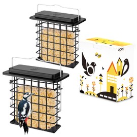 iBorn Suet Feeder Suet Bird Feeders [Single Capacity] for Outside Hanging with Taller Grid for Woodpecker,Metal Black（Pack of 2）