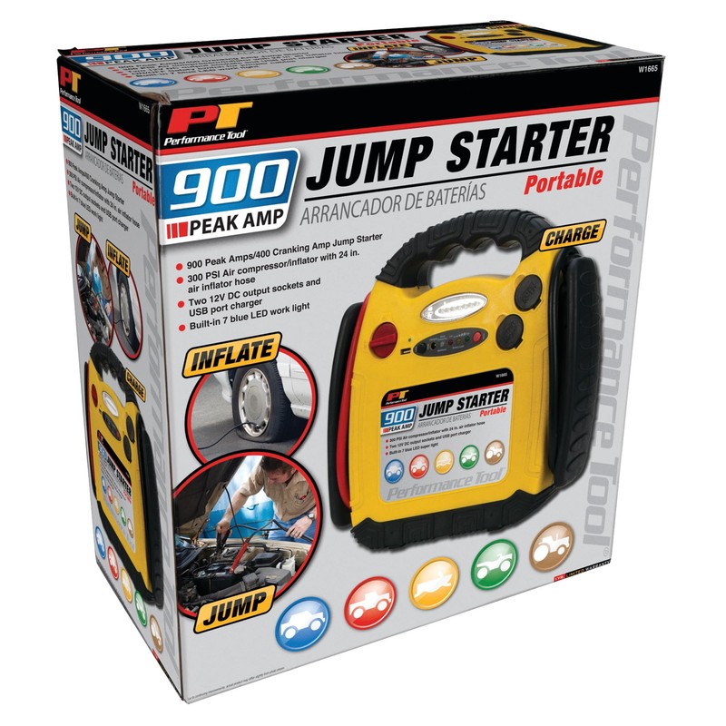 Performance Tool W1665 900 Amp Jump Starter, Inflator, Portable Power