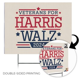 3 Pack 16"x12" 'Veterans for Harris Walz 2024' Yard Signs with Stakes, Double Sided Political Yard Signs for Democratic Party (Design 4)