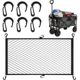 Heavy-Duty Cargo Net for Collapsible Wagons | 35"x24" Stretchable Mesh with 6 Steel Hooks | Universal Fit for Beach Carts & Garden Utility (Black)