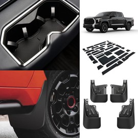 Muslogy for Tundra 2022-2024 Mud Flaps Front and Rear & Interior Inserts Liners for Cup Holder Door Pocket Multi Pieces Kit (Black Trim) Compatible with Toyota Tundra 2024 2023 2022 Accessories