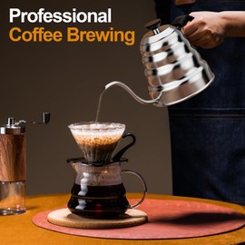 Gooseneck Kettle, Kerry Pour Over Coffee Kettle, 304 Silver Stainless Steel Goose Neck Hand Brewed Coffee Pot, Drip Tea & Water Jug with Precision Flow Spout for All Stovetops, 40 oz/1.2L