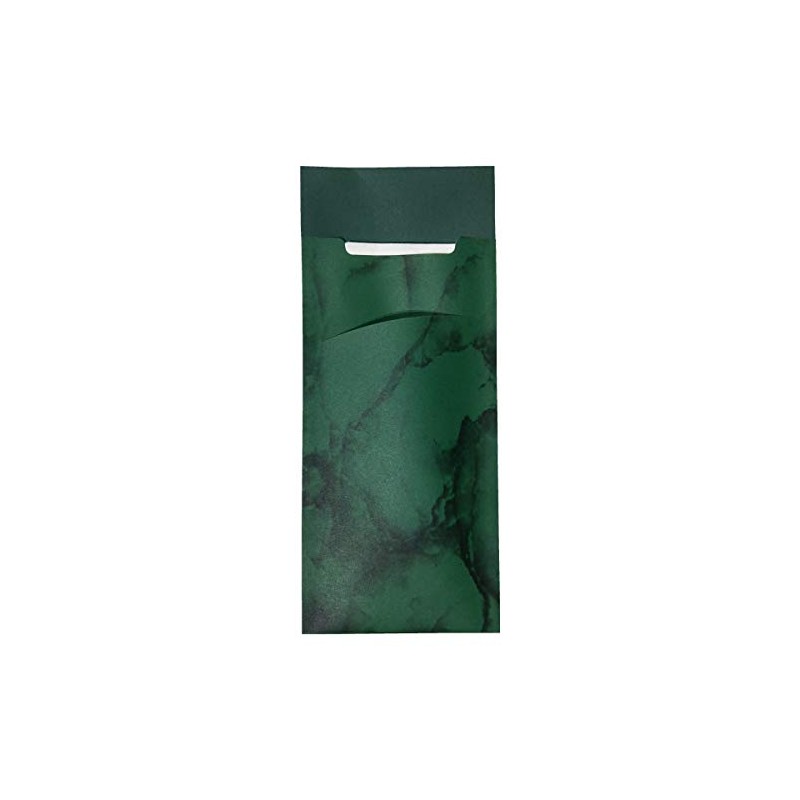 30 Cutlery Pockets with Napkin Dark Green Marbled 20 cm