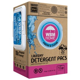 WBM Home Laundry Detergent Pods, 32 Count | Fresh & Clear Unscented | Laundry Pods 10x Ultrapower Cleaning With Color Protection and Eco-Friendly Packaging