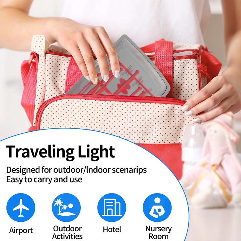 Travel Baby Bottle Drying Rack with Bottle Brush,Nipple Brush,Straw Cleaner